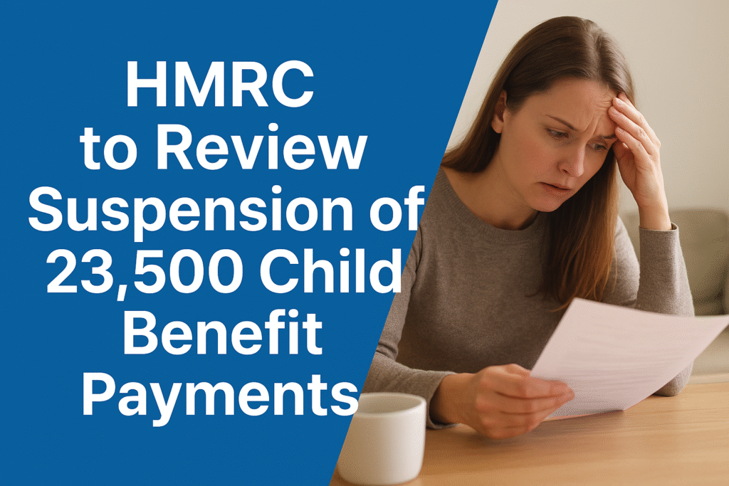 Worried mother reading letter as HMRC reviews suspension of 23,500 child benefit payments